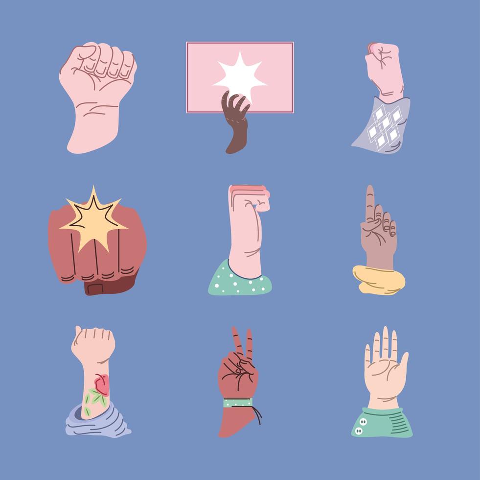 set of hands in protest vector