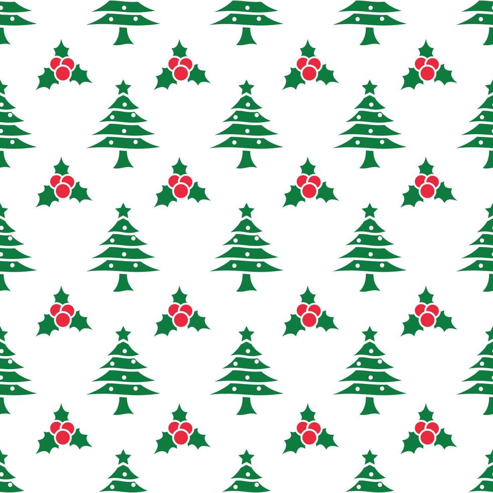 Diseño de patrón de árbol de Navidad y bayas de acebo para plantilla de impresión vector