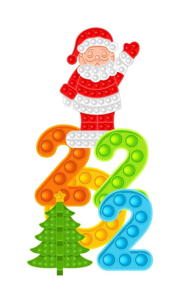 Santa Claus and colored numbers 2022. New Year, anti-stress toy. Vector illustration