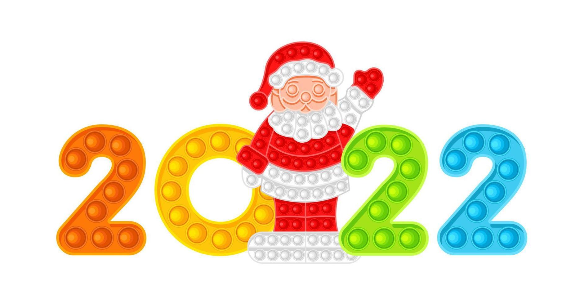 santa claus y números de colores 2022. año nuevo, juguete antiestrés. Ilustración vectorial sobre fondo blanco. vector