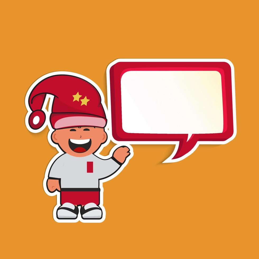 boy wearing santa hat with bulletin board vector illustration