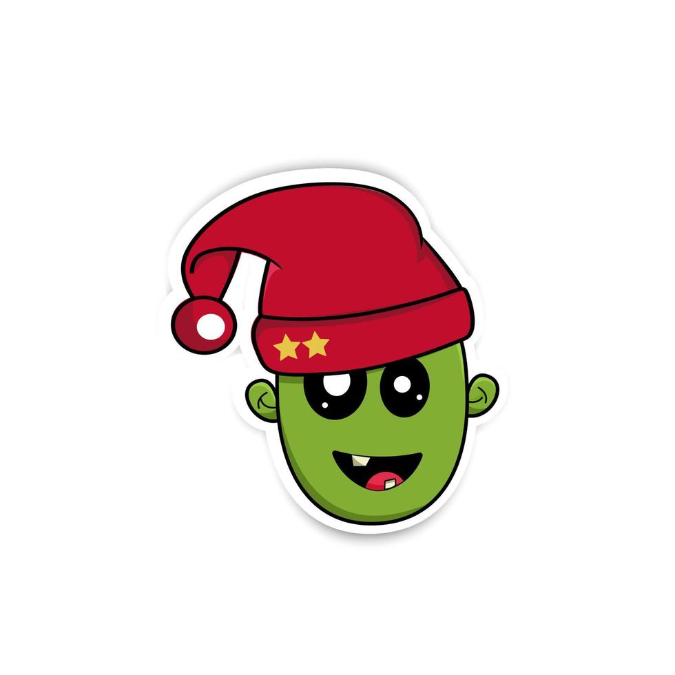 cute zombie christmas head sticker vector