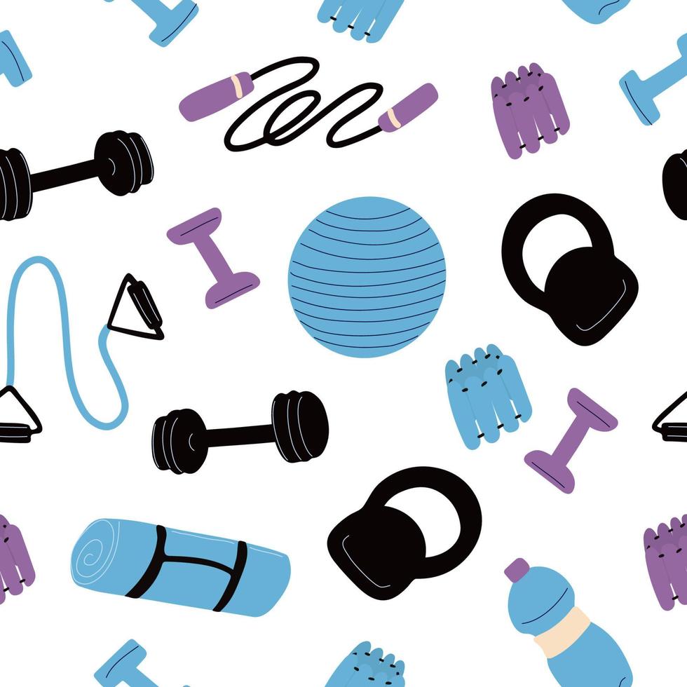 Seamless pattern with sports equipment. Workout concept. Dumbbell