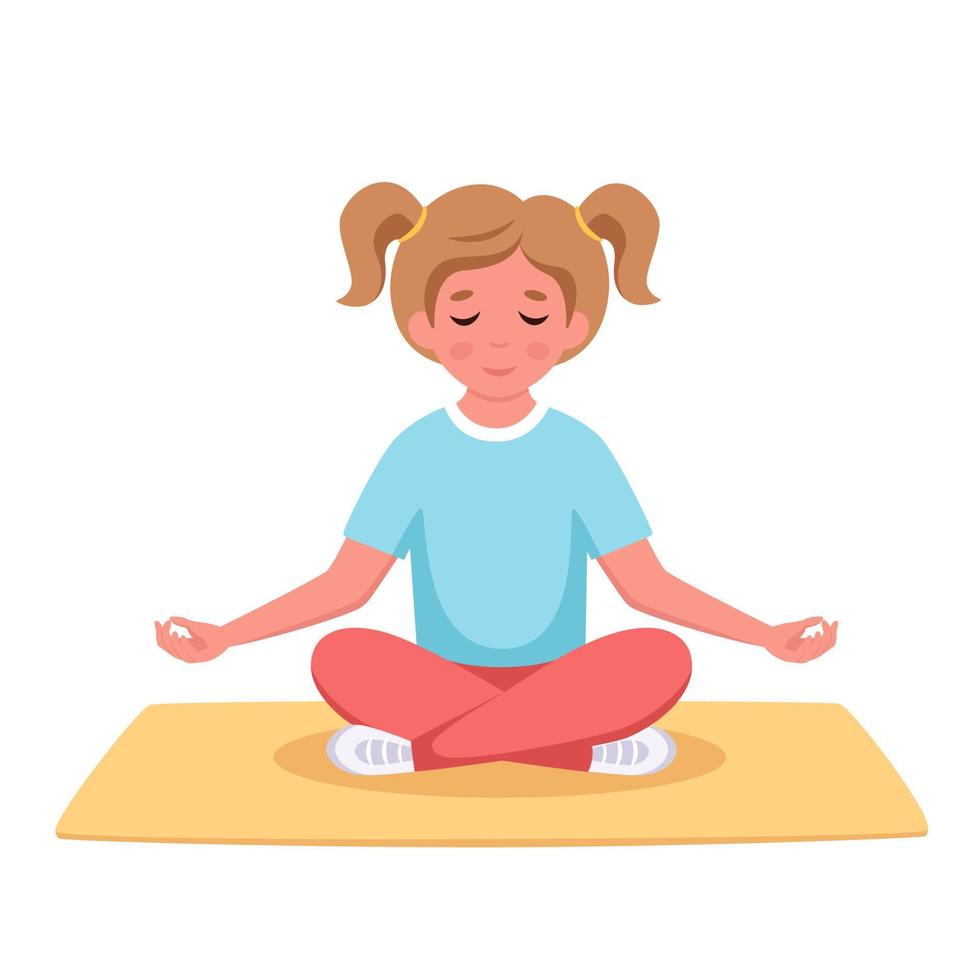 Girl meditating in lotus pose. Gymnastic, yoga and meditation for kids ...