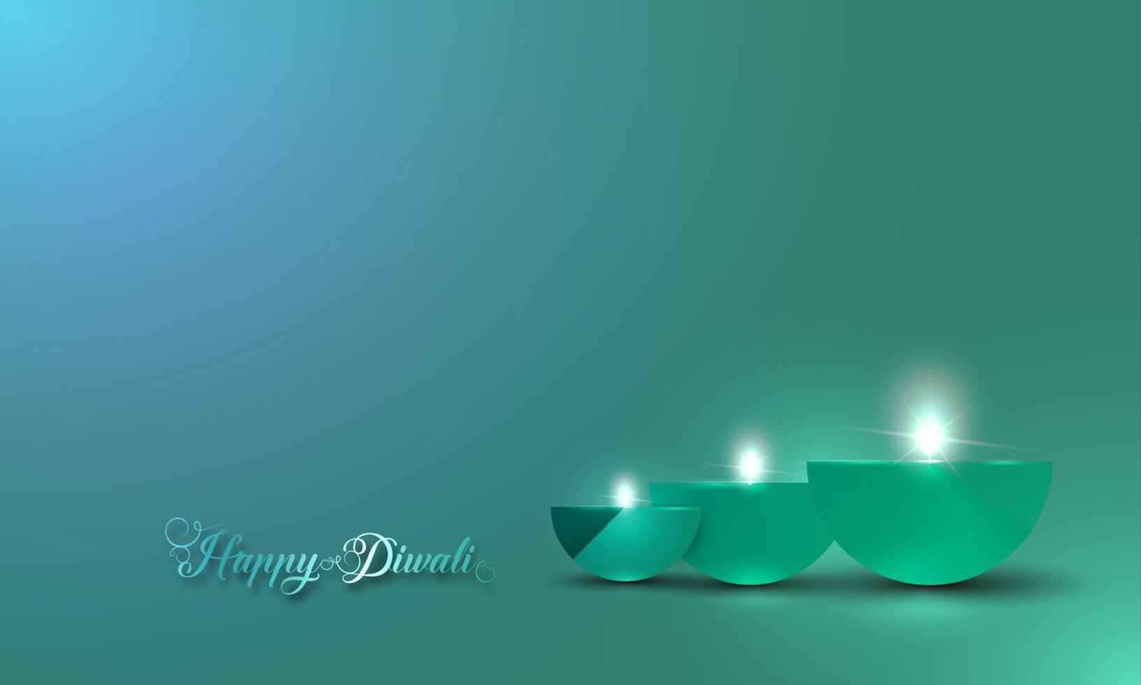 Happy Diwali Festival of Lights India Celebration colorful template. Banner design of Indian Diya Oil Lamps, Modern Design in vibrant green color. Vector Indian art style green gradient background