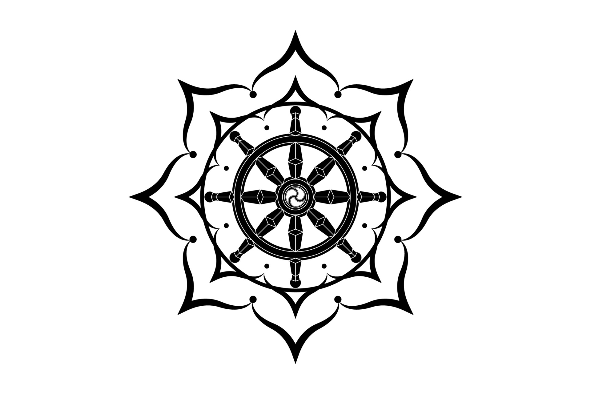 Ontvangende machine koppel Kalmte Dharma wheel logo icon. Buddhism sacred lotus flower symbol. Dharmachakra,  eight petals. Vector illustration isolated on white background 3795196  Vector Art at Vecteezy