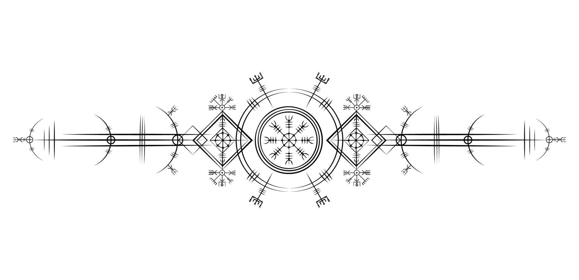 Magic ancient viking art deco, Vegvisir magic navigation compass ancient. The Vikings used many symbols in accordance to Norse mythology,  widely used in Viking society. Logo icon Wiccan esoteric sign vector