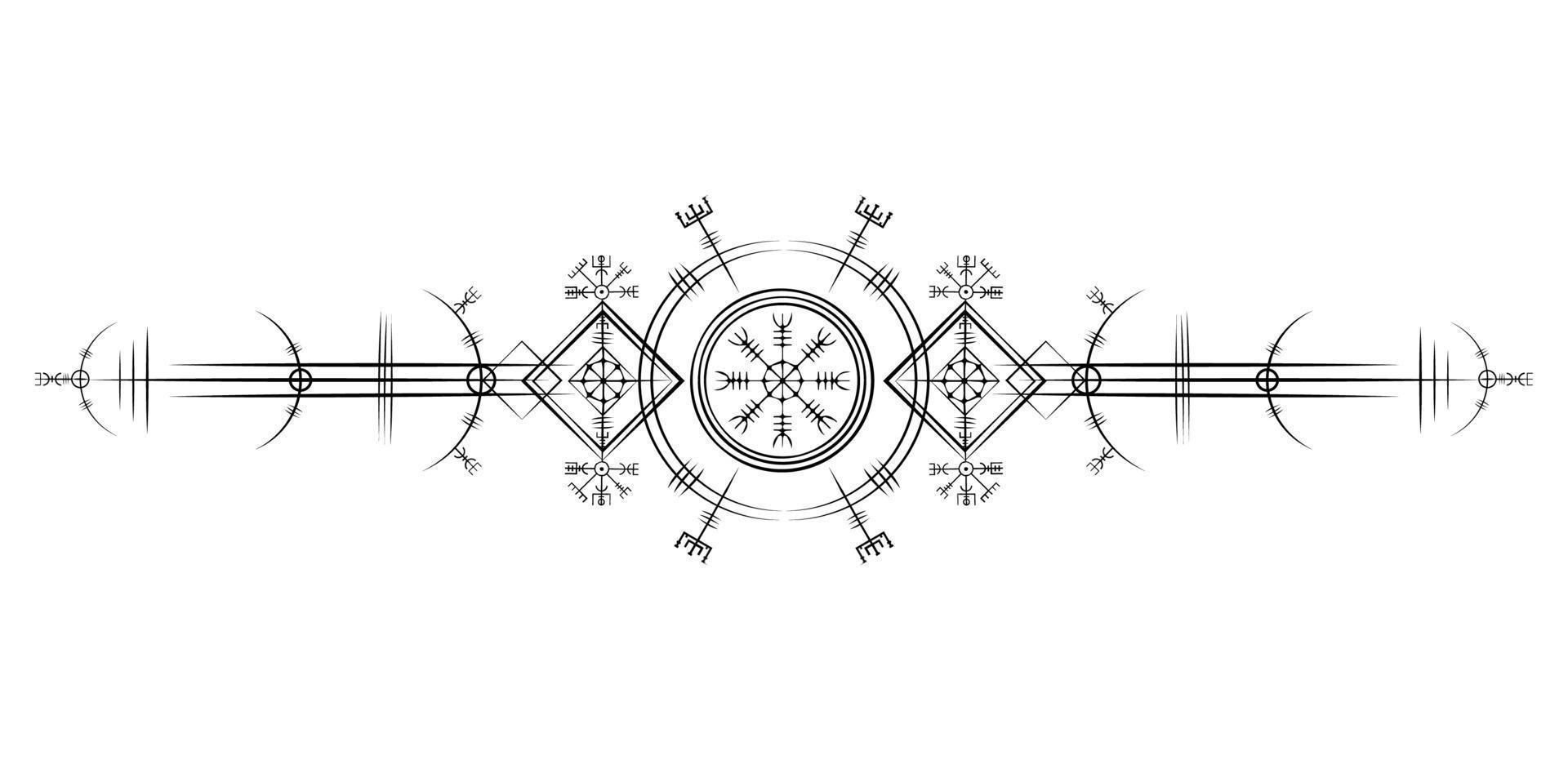 Magic ancient viking art deco, Vegvisir magic navigation compass ancient. The Vikings used many symbols in accordance to Norse mythology,  widely used in Viking society. Logo icon Wiccan esoteric sign vector