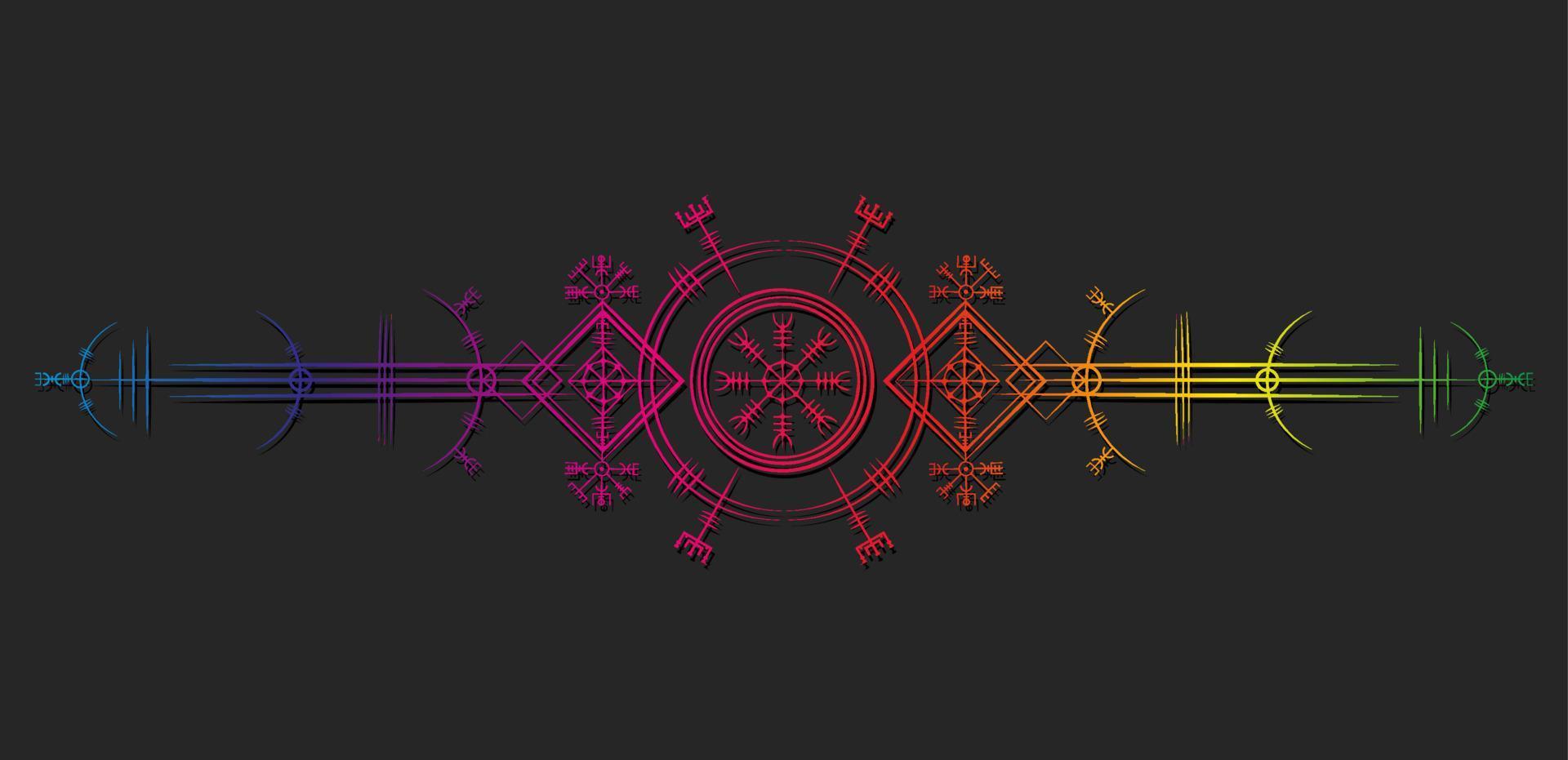 Magic ancient viking art deco, Vegvisir magic navigation compass ancient. The Vikings used many symbols in accordance to Norse mythology,  widely used in Viking society. Logo icon Wiccan esoteric sign vector