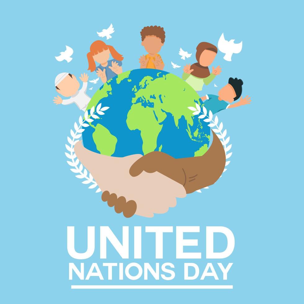 niños de todo el mundo celebrando el día de las naciones unidas vector