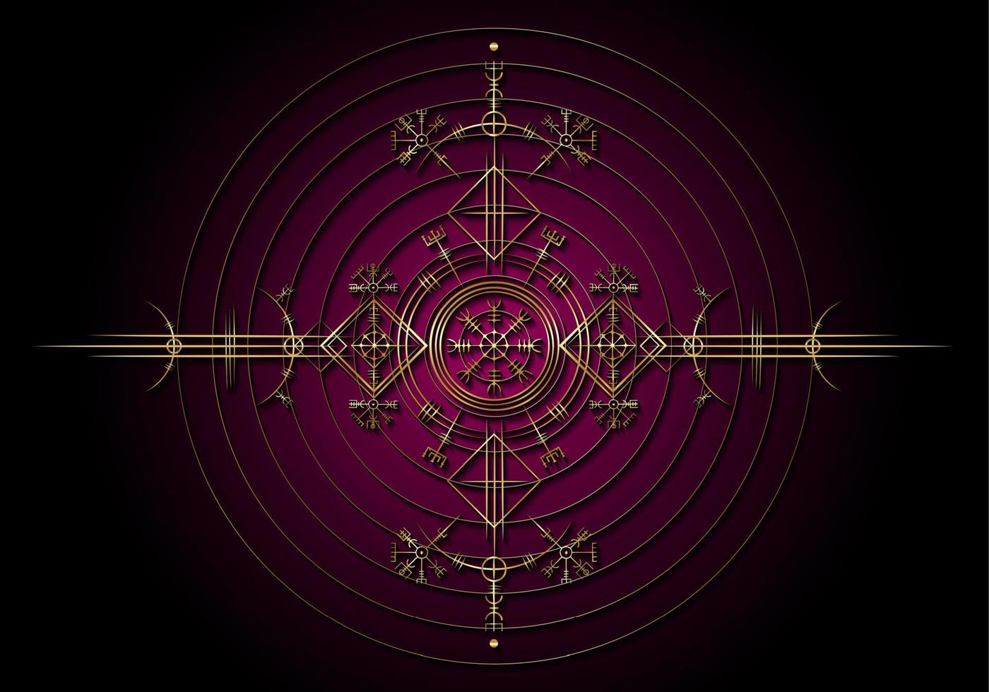 Magic ancient viking art deco, Gold Vegvisir navigation compass ancient. The Vikings used many symbols in accordance to Norse mythology,  widely used in Viking society. Logo icon Wiccan esoteric sign vector