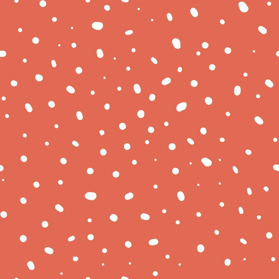 Vector white hand drawn dots on red background seamless pattern. Cute illustration for textile or wallpaper