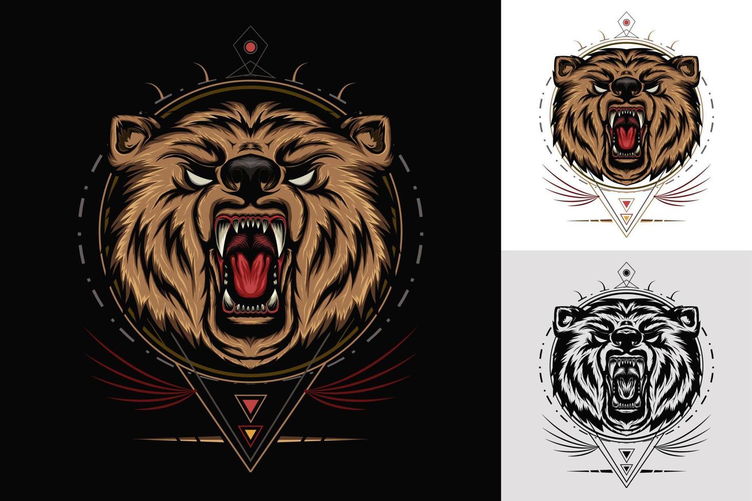 vector ilustración de cabeza de oso con rugido a todo color para diseño de camiseta, mascota de oso enojado