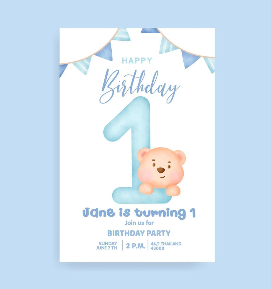 números de cumpleaños con lindo oso de peluche para tarjeta de invitación de fiesta de cumpleaños. vector