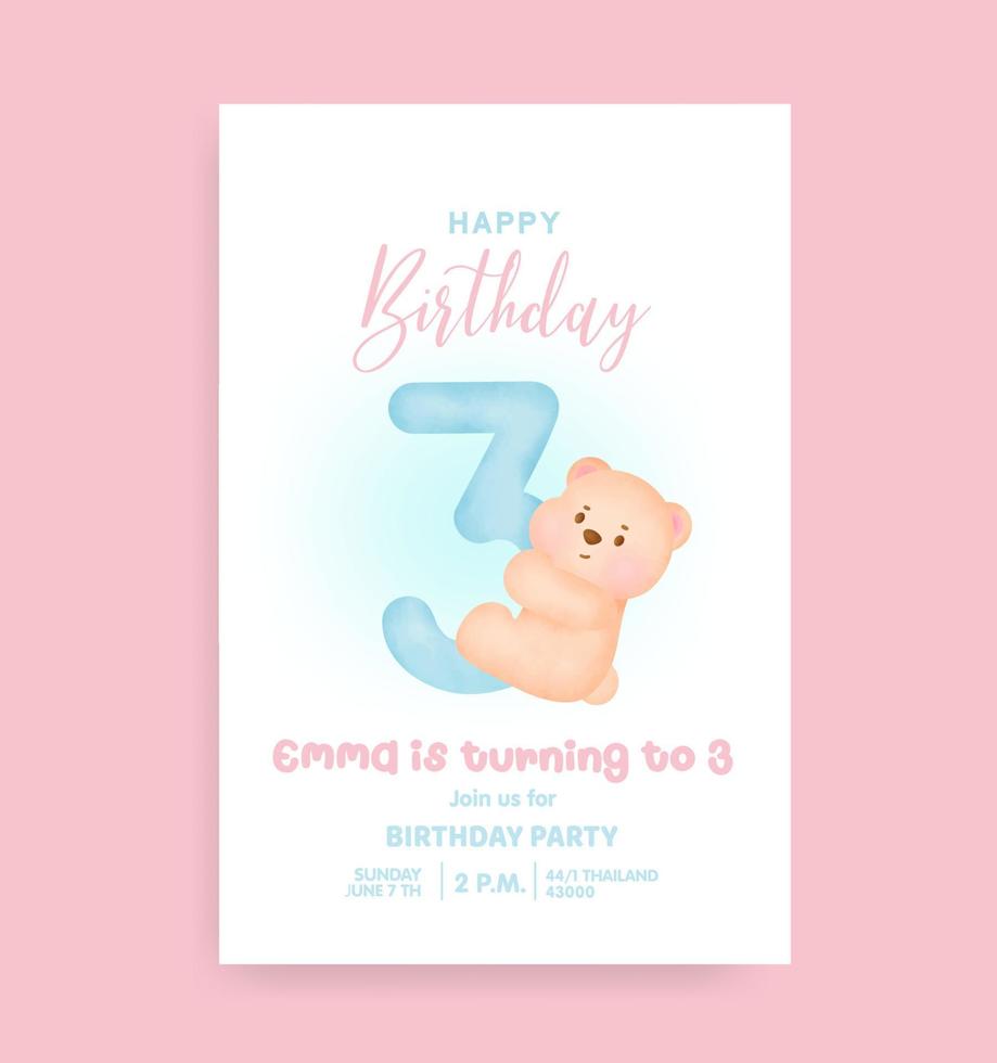 Birthday numbers with Cute teddy bear for birthday party invitation card . vector