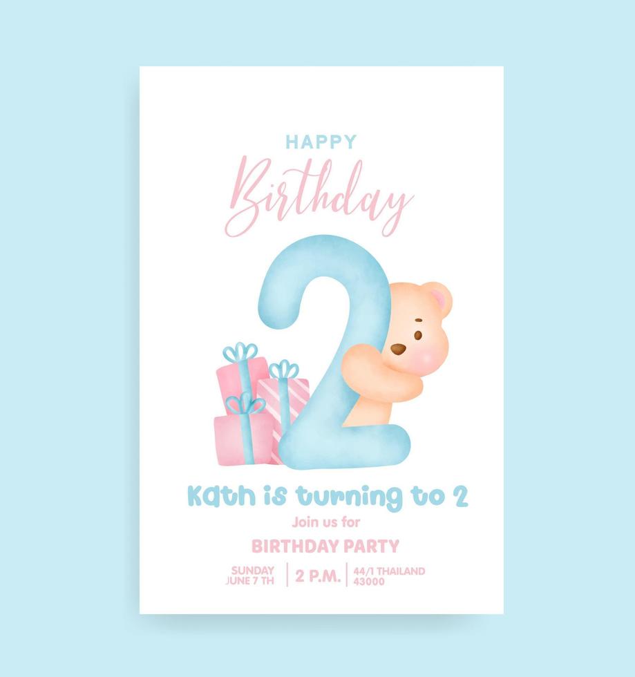 Birthday numbers with Cute teddy bear for birthday party invitation card . vector
