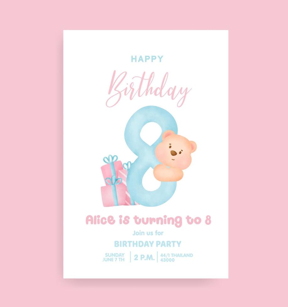 Birthday numbers with Cute teddy bear for birthday party invitation card . vector