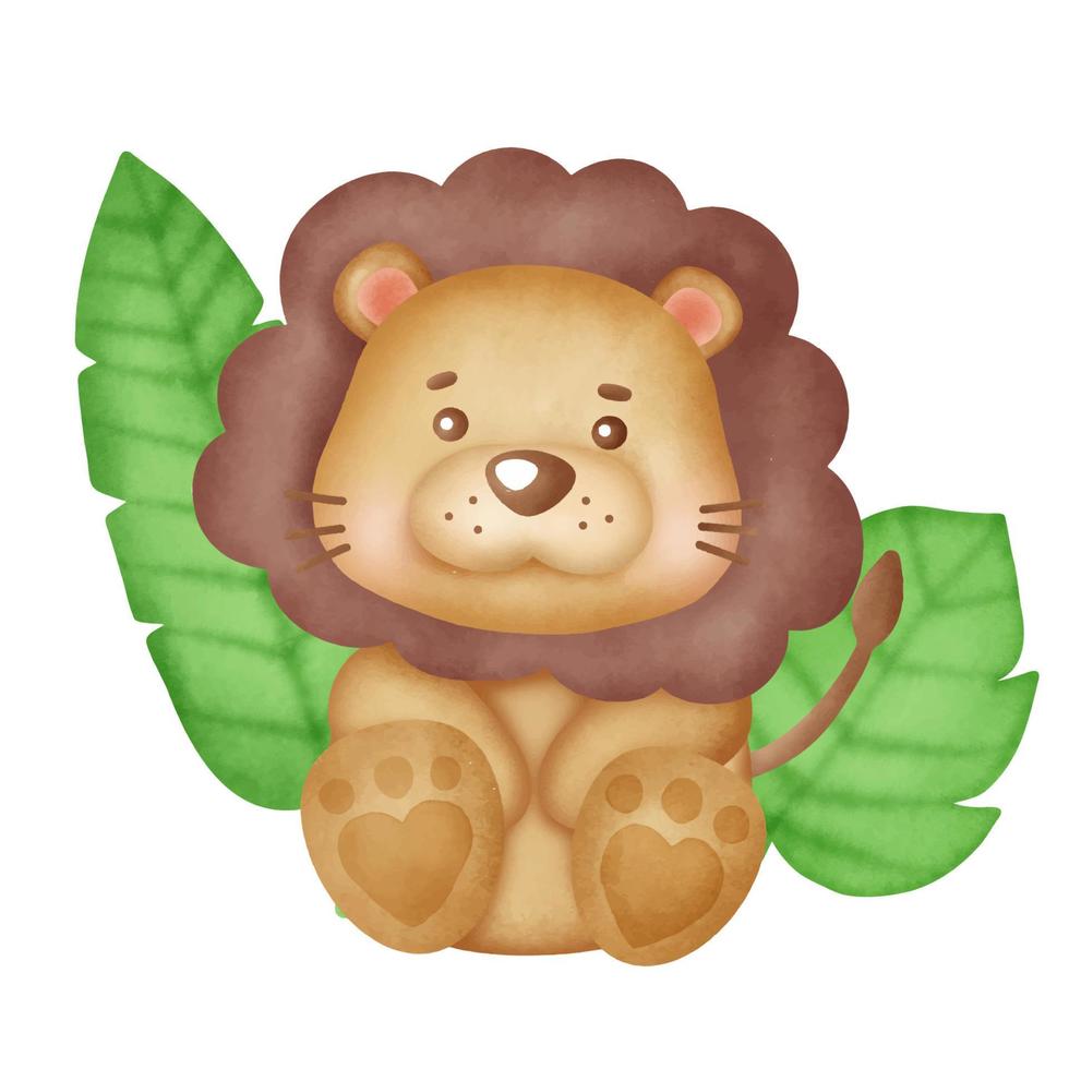 Hand drawn cute baby lion illustration . vector