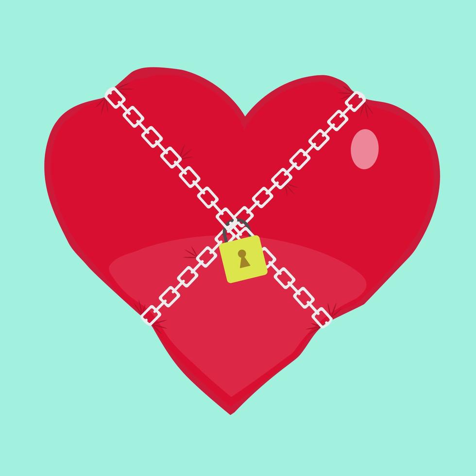 Heart shape locked with chain and padlock. Conceptual. vector