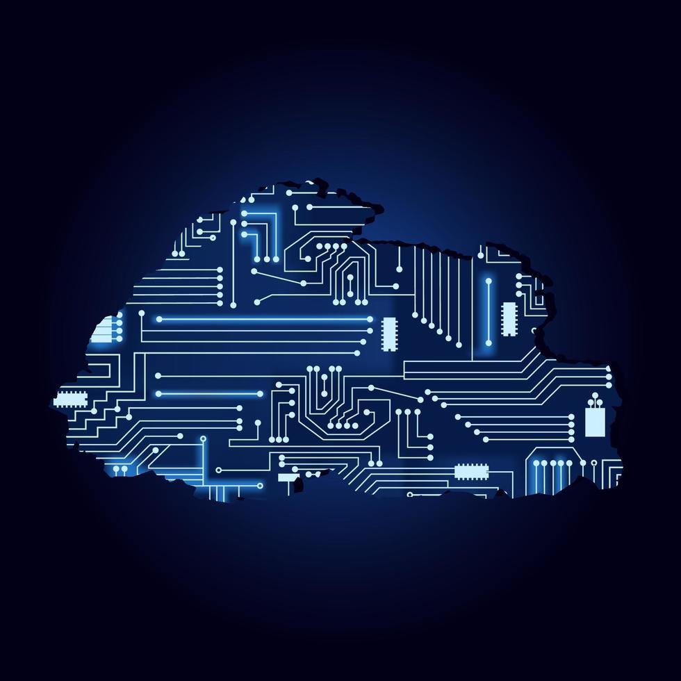 mapa de contorno de bután con un circuito electrónico tecnológico. vector