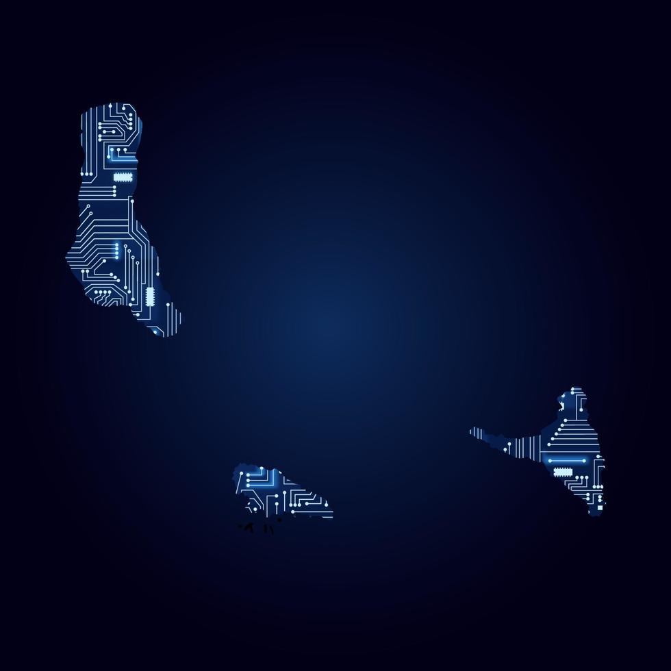 mapa de contorno de las comoras con un circuito de electrónica tecnológica. vector