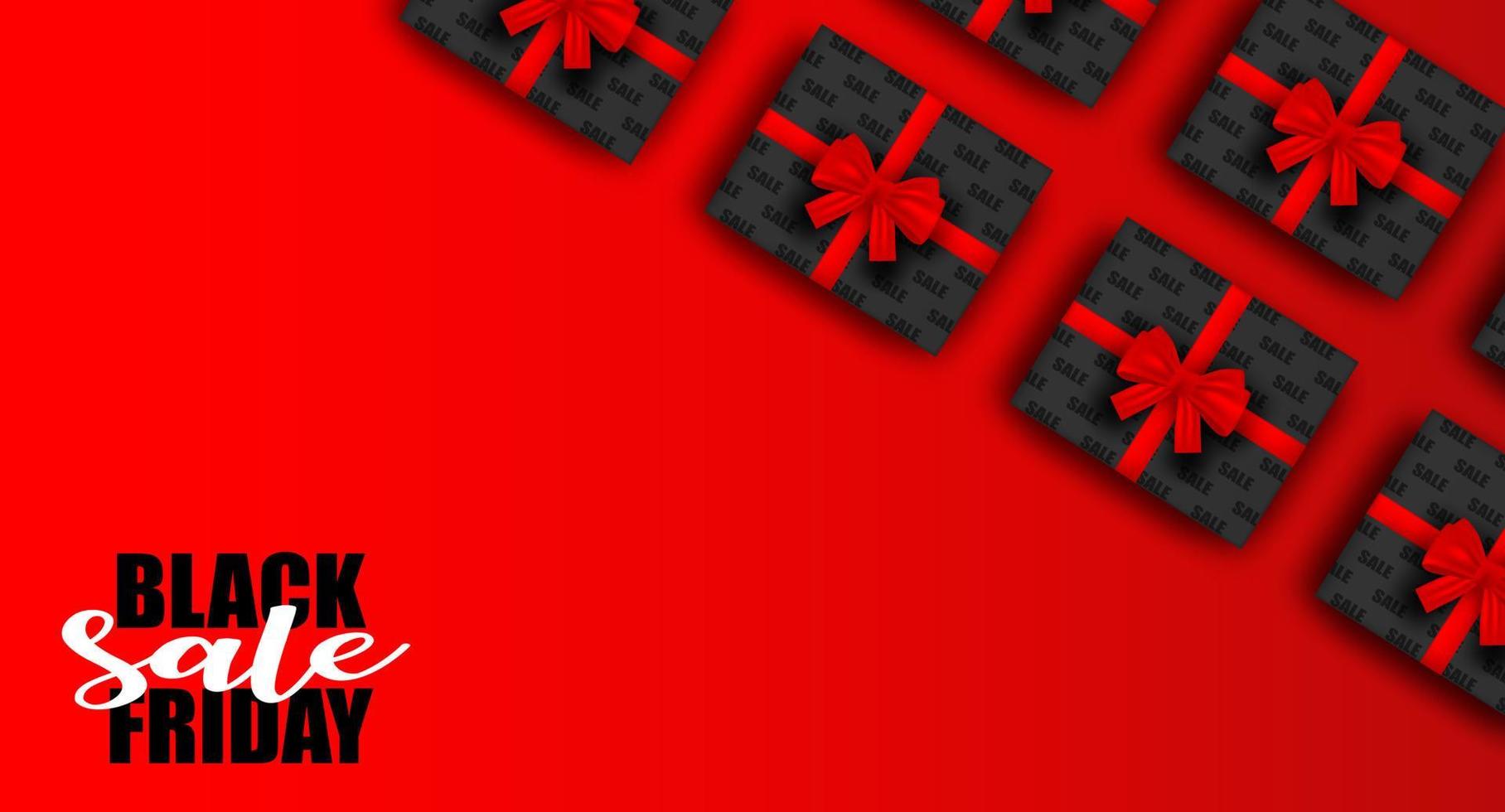 Black Friday Sale. Design with gift box on red background .Vector. vector