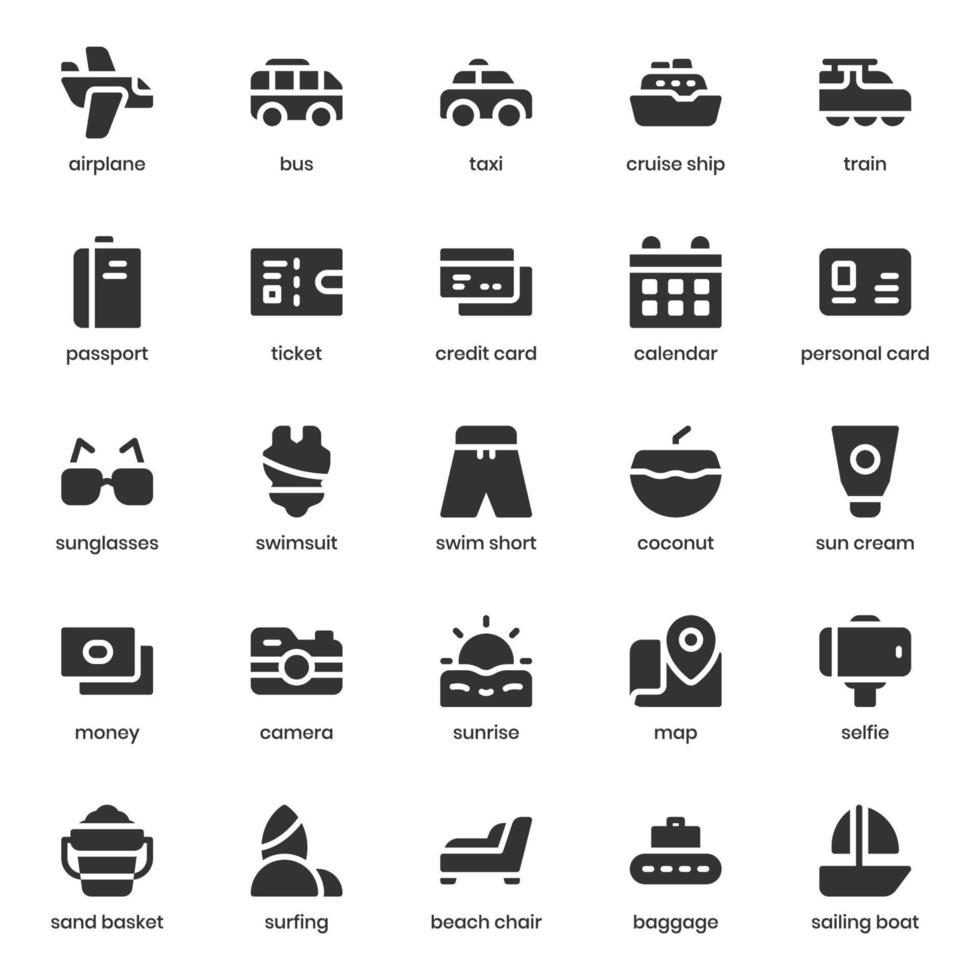 paquete de iconos de viaje para el diseño de su sitio web, logotipo, aplicación, ui. diseño de glifo de icono de viaje. Ilustración de gráficos vectoriales y trazo editable. vector