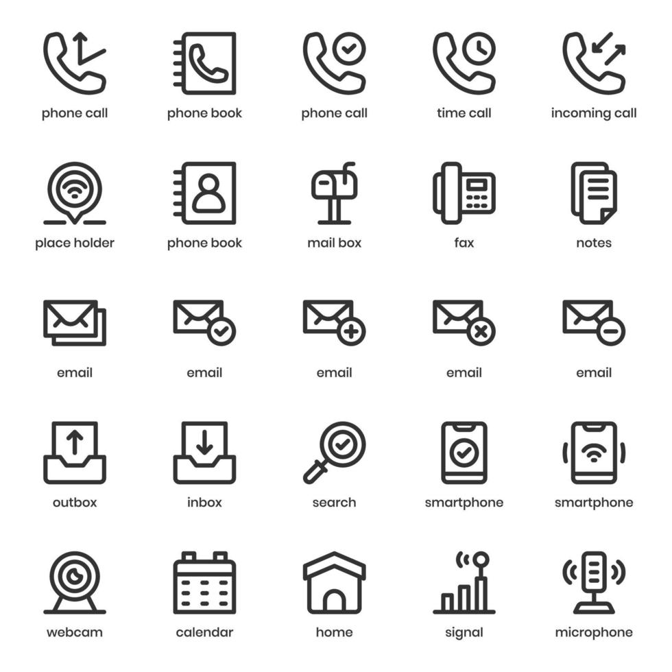 Contact and Communication icon pack for your website design, logo, app, UI. Contact and Communication icon outline design. Vector graphics illustration and editable stroke.