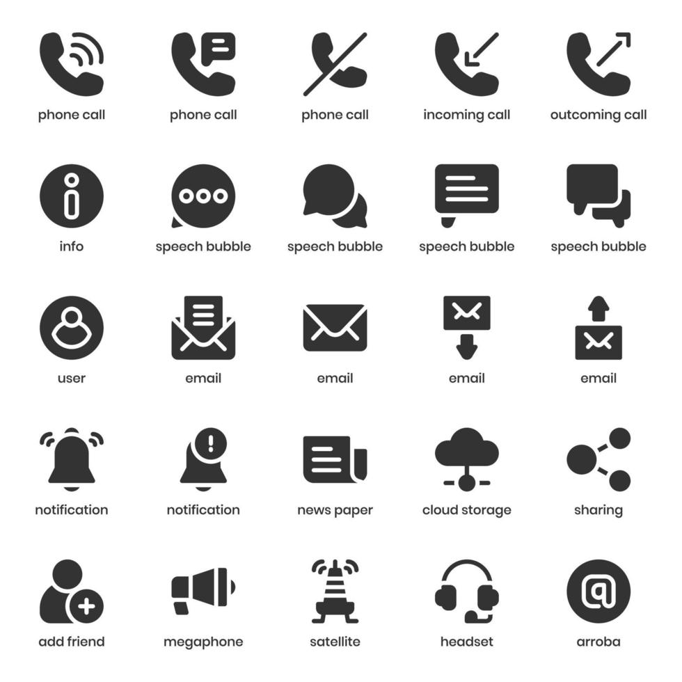 Contact and Communication icon pack for your website design, logo, app, UI. Contact and Communication icon glyph design. Vector graphics illustration and editable stroke.