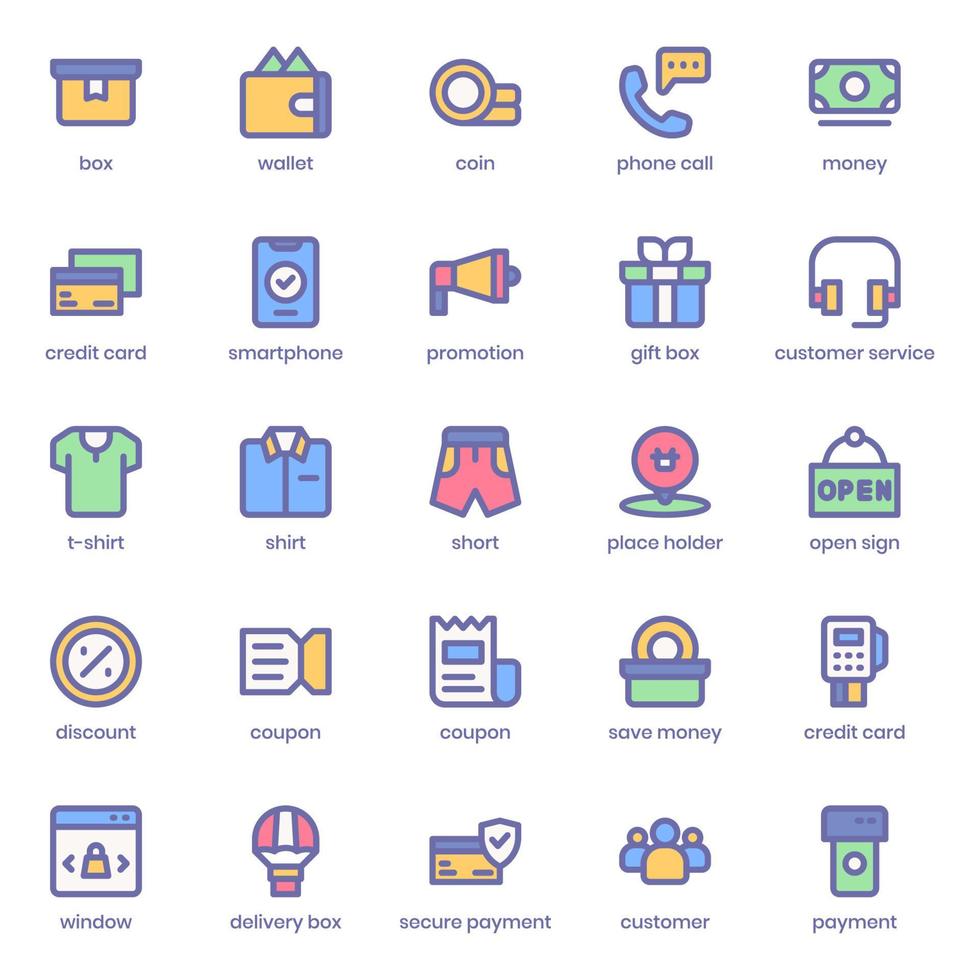 Shopping and Ecommerce icon pack for your website design, logo, app, UI. Shopping and Ecommerce icon lineal color design. Vector graphics illustration and editable stroke.