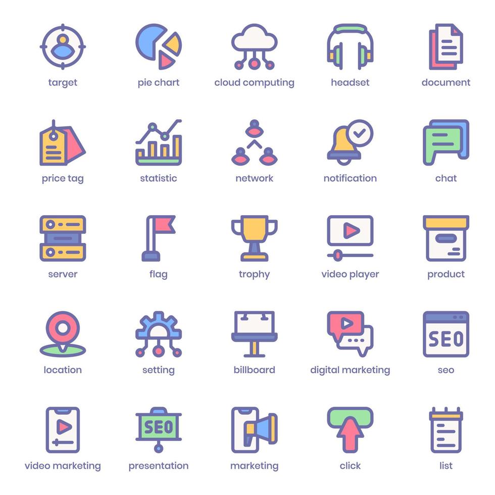 Marketing and SEO icon pack for your website design, logo, app, UI. Marketing and SEO icon lineal color design. Vector graphics illustration and editable stroke.