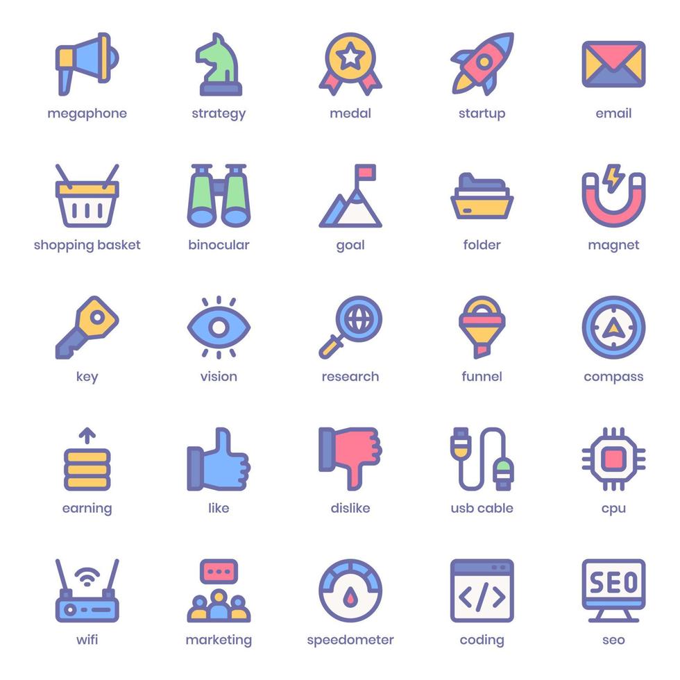 Marketing and SEO icon pack for your website design, logo, app, UI. Marketing and SEO icon lineal color design. Vector graphics illustration and editable stroke.
