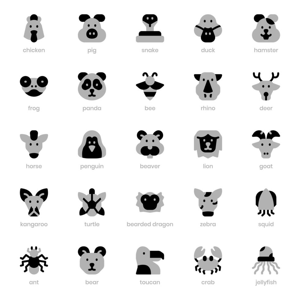 paquete de iconos de animales para el diseño de su sitio web, logotipo, aplicación, ui. diseño de tono dúo de icono de animal. Ilustración de gráficos vectoriales y trazo editable. vector