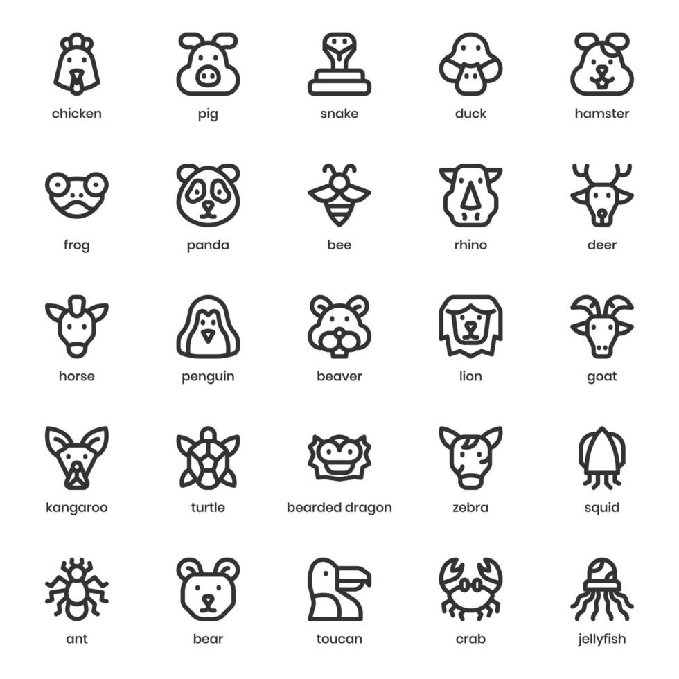 paquete de iconos de animales para el diseño de su sitio web, logotipo, aplicación, ui. diseño de esquema de icono de animal. Ilustración de gráficos vectoriales y trazo editable. vector