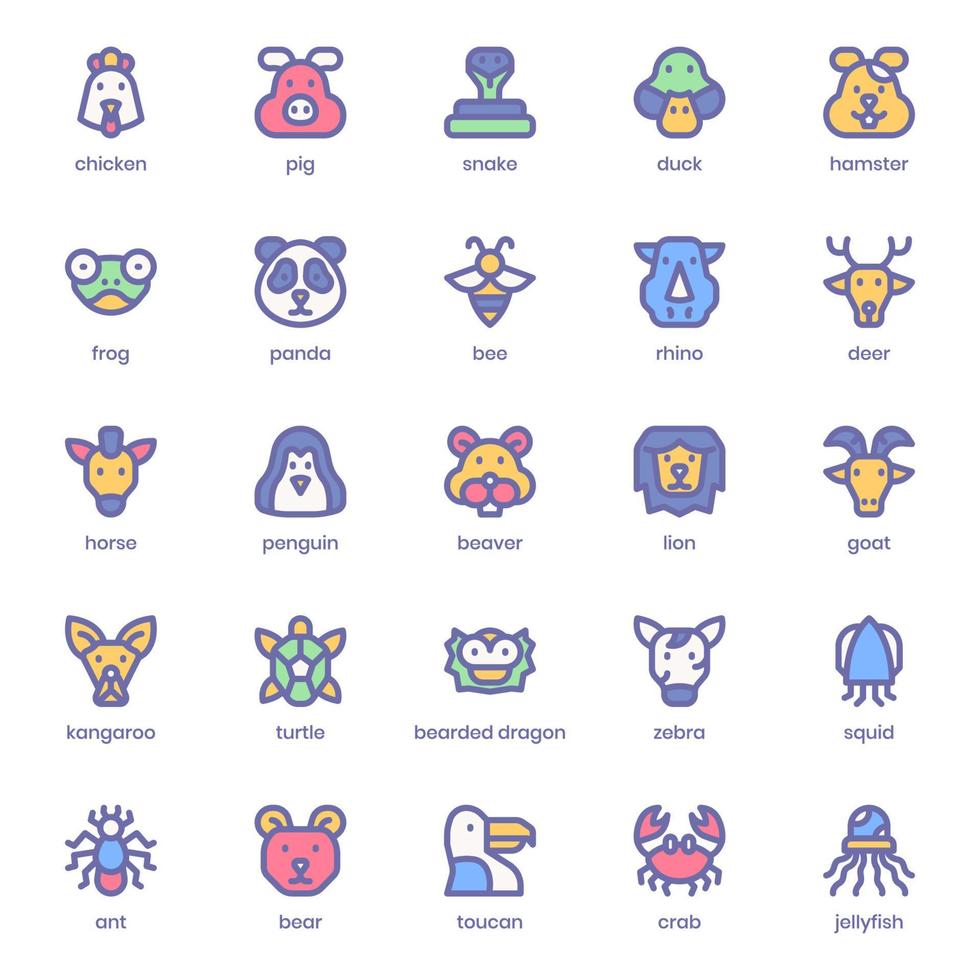 Animal icon pack for your website design, logo, app, UI. Animal icon lineal color design. Vector graphics illustration and editable stroke.