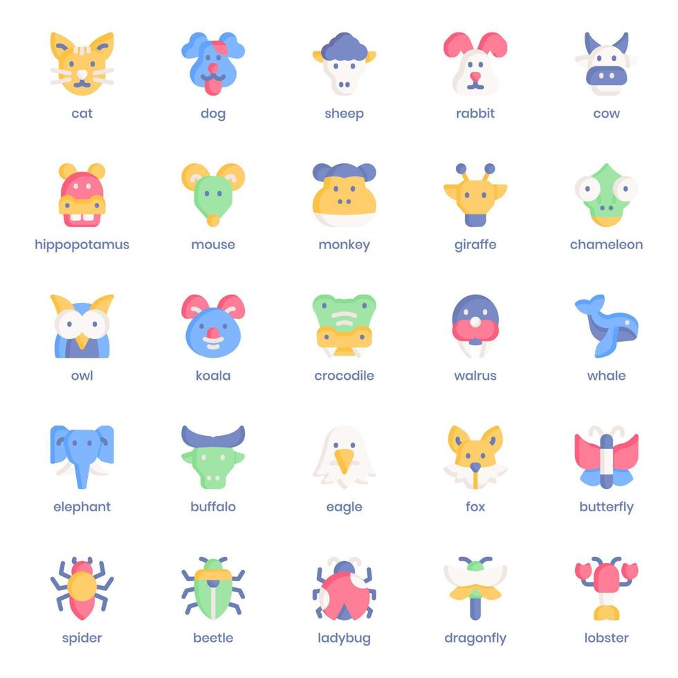 Animal icon pack for your website design, logo, app, UI. Animal icon flat design. Vector graphics illustration and editable stroke.