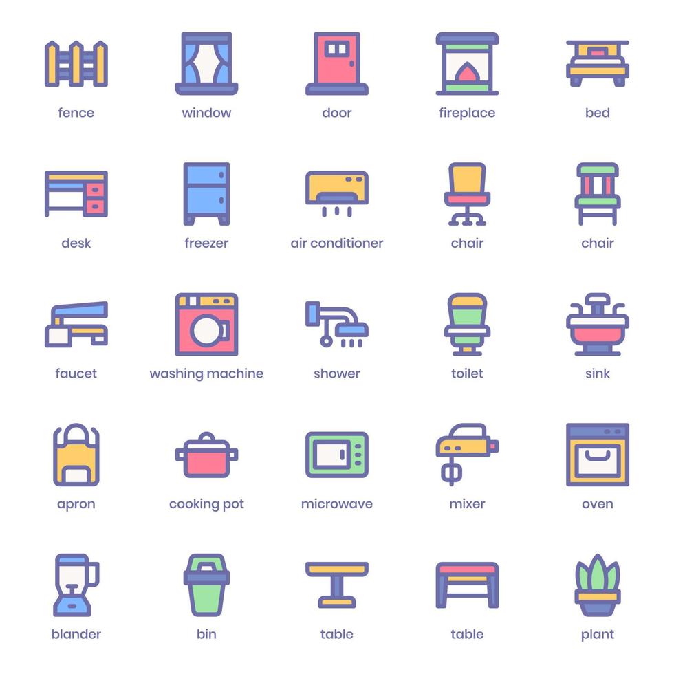 Home Stuff icon pack for your website design, logo, app, UI. Home Stuff icon lineal color design. Vector graphics illustration and editable stroke.