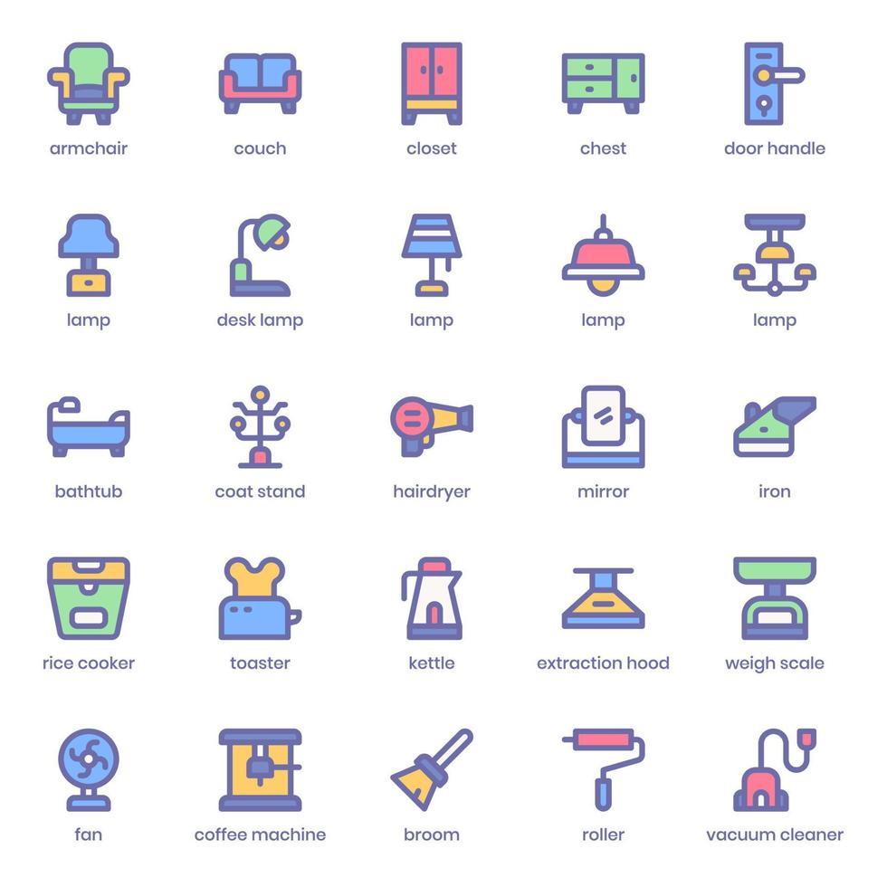 paquete de iconos de cosas caseras para el diseño de su sitio web, logotipo, aplicación, ui. icono de cosas para el hogar diseño de color lineal. Ilustración de gráficos vectoriales y trazo editable. vector