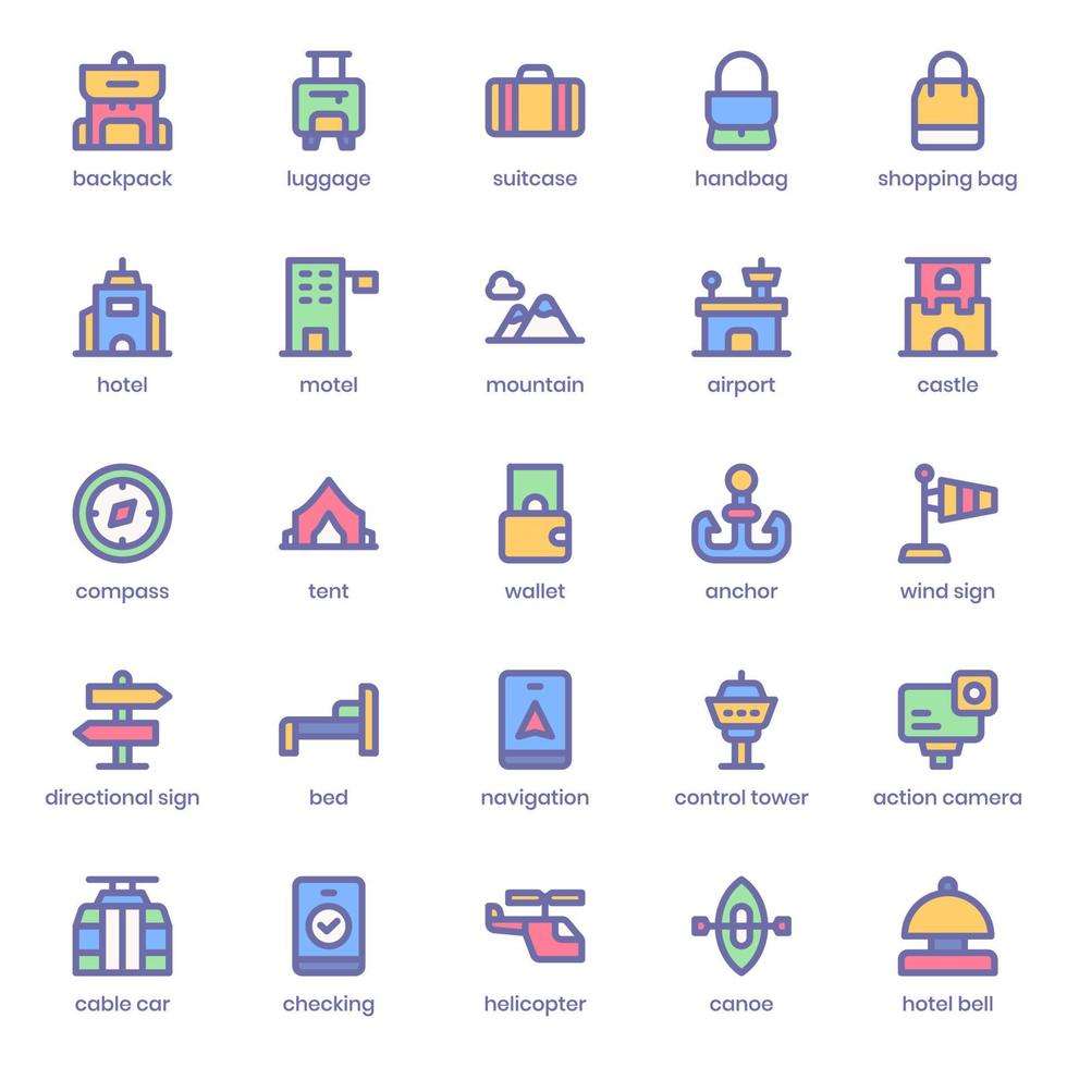 paquete de iconos de viaje para el diseño de su sitio web, logotipo, aplicación, ui. icono de viaje diseño de color lineal. Ilustración de gráficos vectoriales y trazo editable. vector