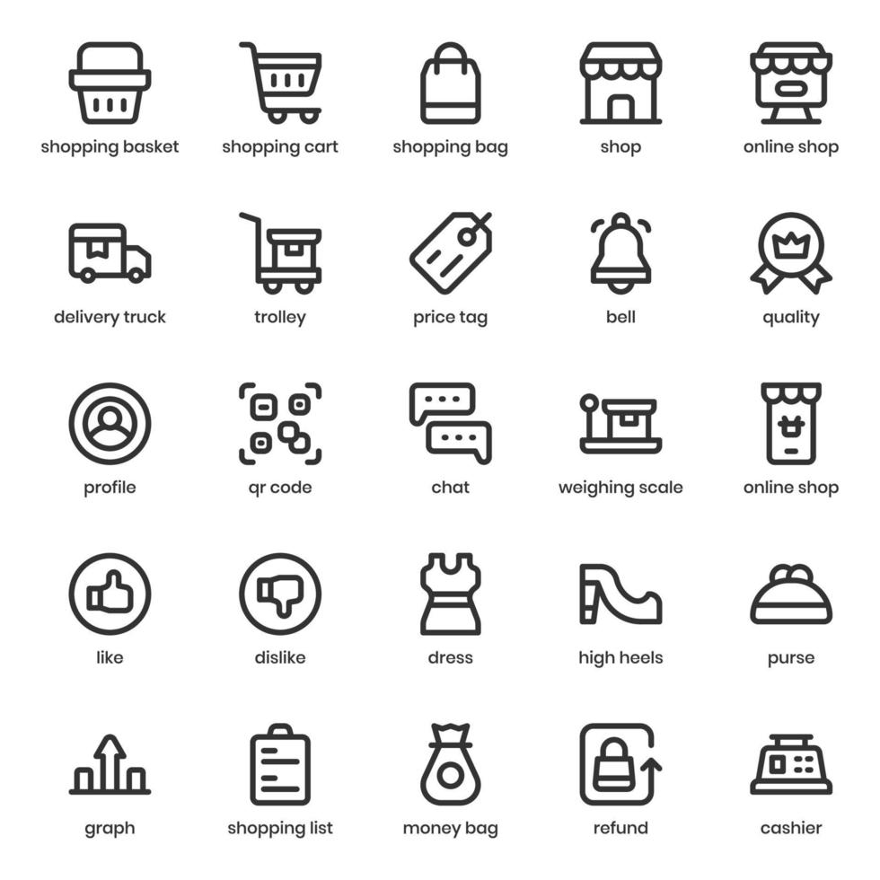 Shopping and Ecommerce icon pack for your website design, logo, app, UI. Shopping and Ecommerce icon outline design. Vector graphics illustration and editable stroke.