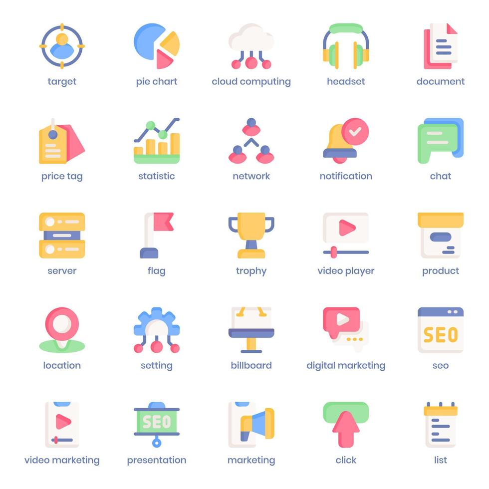 paquete de iconos de marketing y seo para el diseño de su sitio web, logotipo, aplicación, ui. diseño plano del icono de marketing y seo. Ilustración de gráficos vectoriales y trazo editable. vector