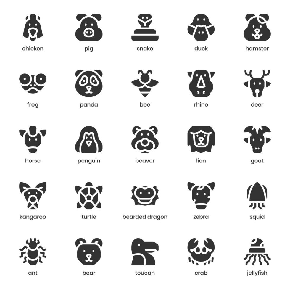 paquete de iconos de animales para el diseño de su sitio web, logotipo, aplicación, ui. diseño de glifo de icono de animal. Ilustración de gráficos vectoriales y trazo editable. vector