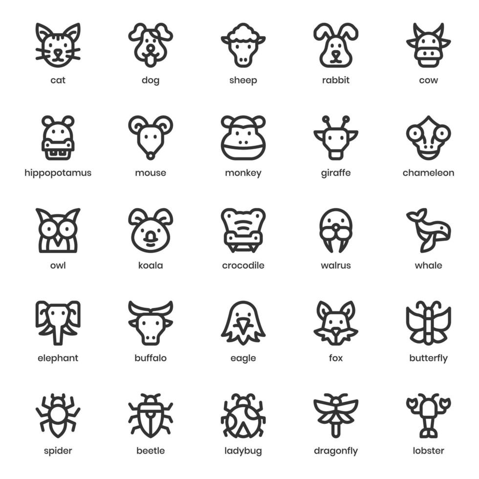 paquete de iconos de animales para el diseño de su sitio web, logotipo, aplicación, ui. diseño de esquema de icono de animal. Ilustración de gráficos vectoriales y trazo editable. vector