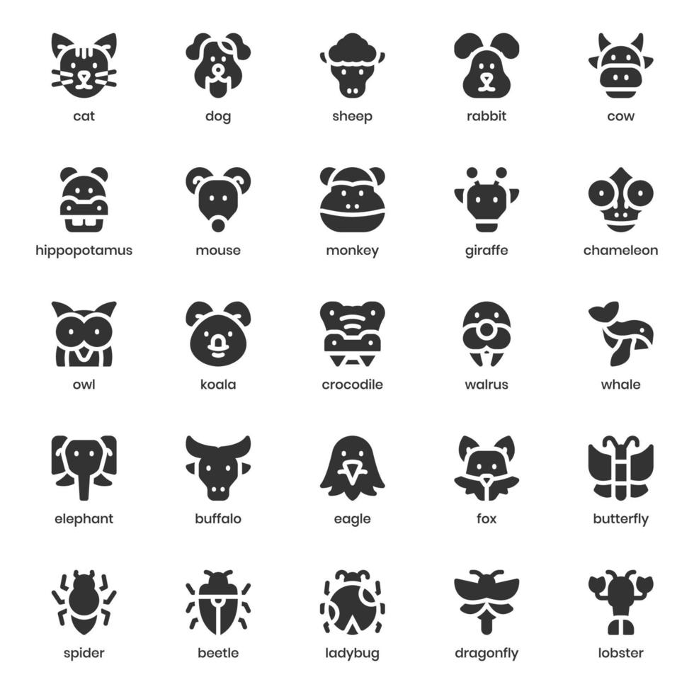 paquete de iconos de animales para el diseño de su sitio web, logotipo, aplicación, ui. diseño de glifo de icono de animal. Ilustración de gráficos vectoriales y trazo editable. vector