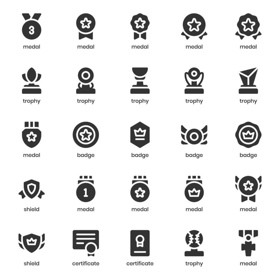 Award icon pack for your website design, logo, app, UI. Award icon glyph design. Vector graphics illustration and editable stroke.