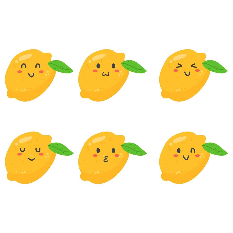 Happy kawaii citrus fruits emojis vector