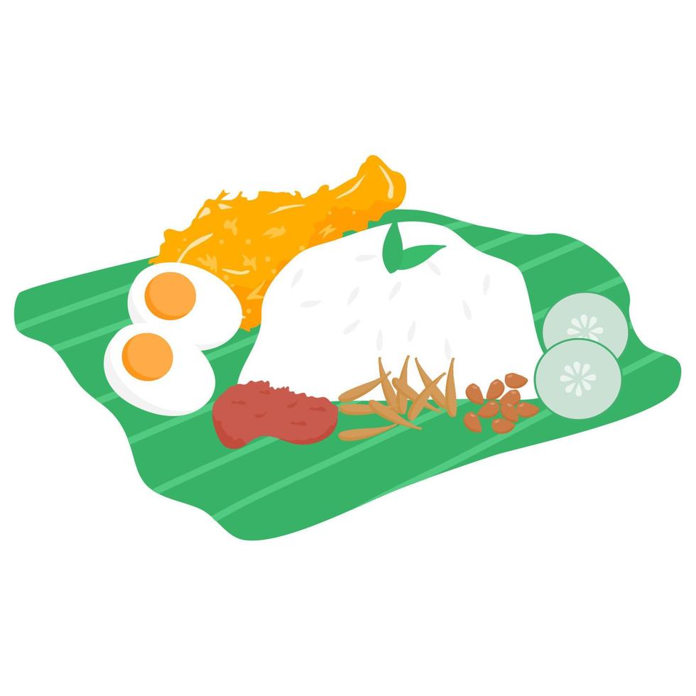 Nasi Lemak is a rice dish infused with coconut cream and laden with deep-fried chicken vector