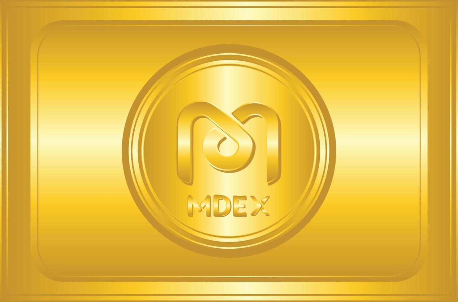 mdex mdx token símbolo criptomoneda con botón dorado y fondo de placa dorada vector