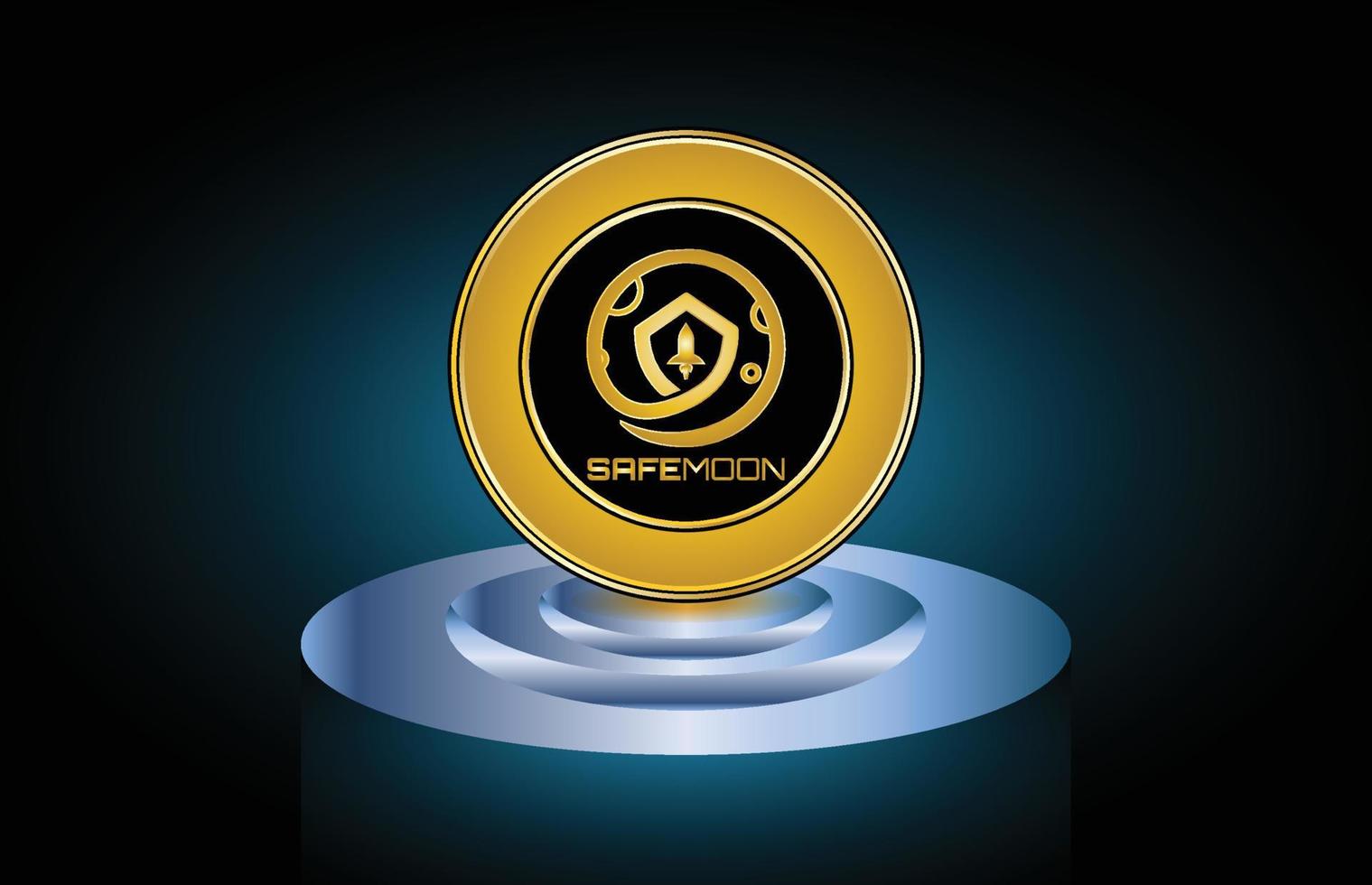 Safe moon coin crypto currency symbol on stage vector