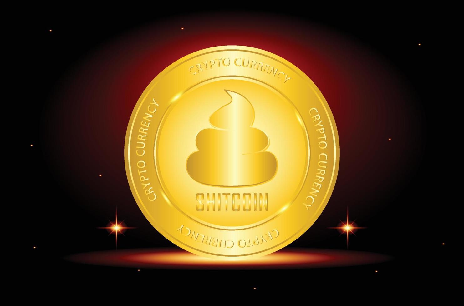 moneda crypto shitcoin con color dorado y fondo oscuro vector